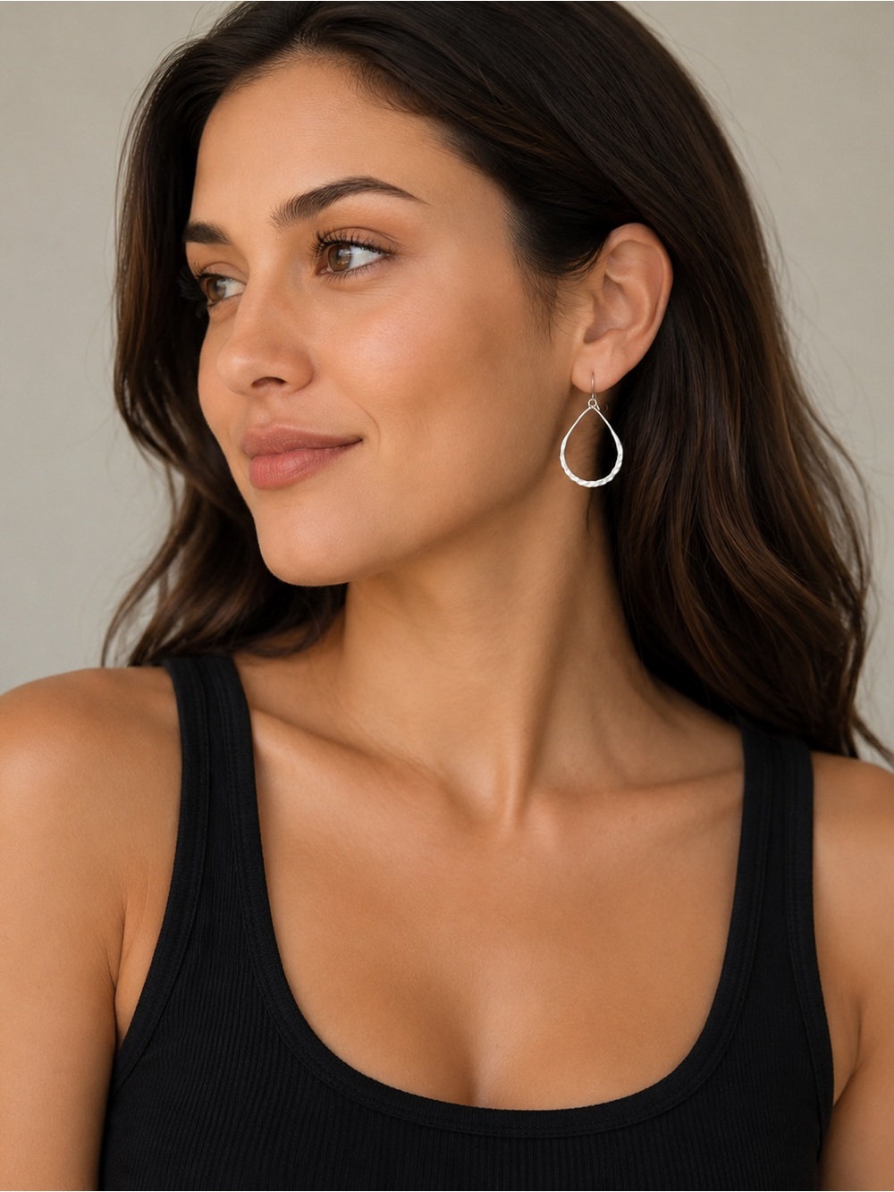Hammered Teardrop Dangle Earrings - Silver
